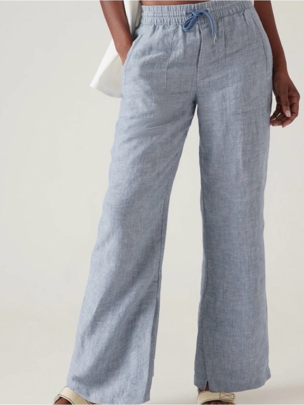 Athleta retreat 100% linen wide leg pant blue